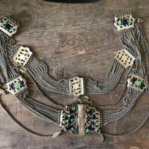 Vintage 1960’s Multi Chain East Indian Enameled Festoon Belt